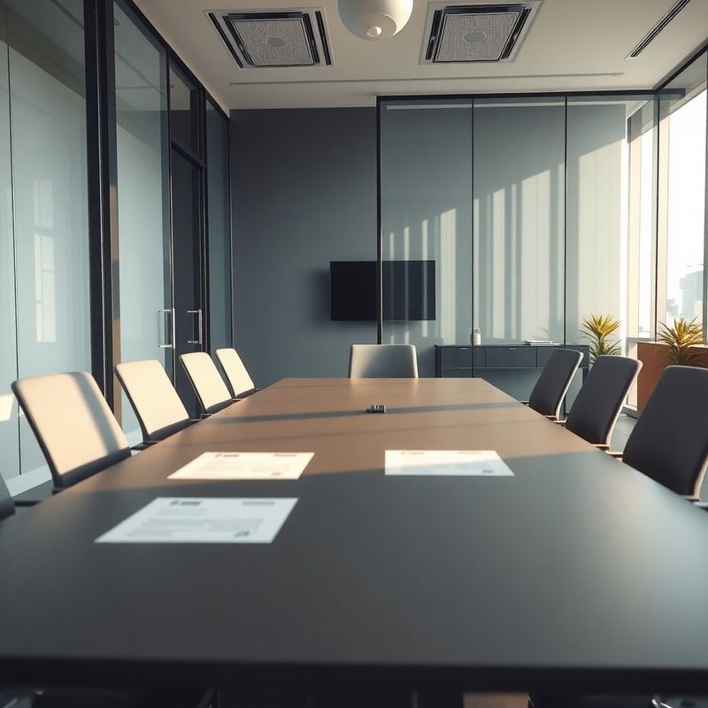 Interior modern de birou corporativ cu masă de conferință